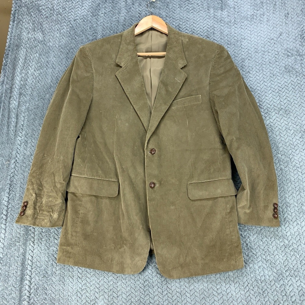 VTG Monsieur Adolfo Beige Tan Corduroy Blazer Men's 42R Elbow Patches Heritage